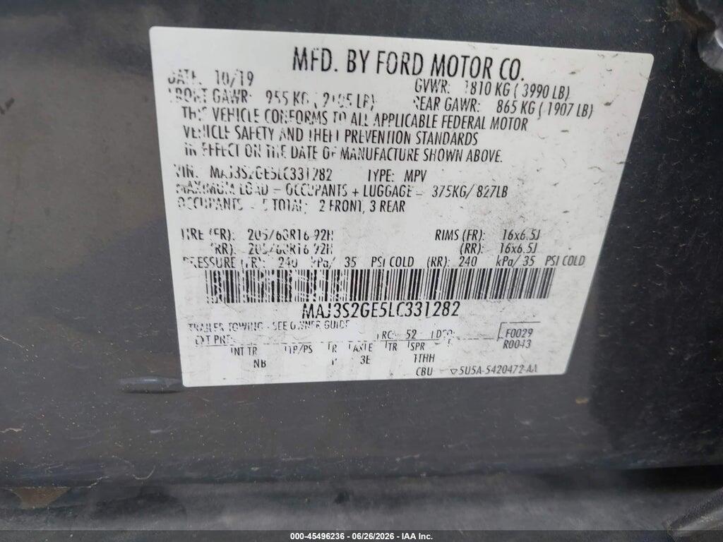 MAJ3S2GE5LC331282 2020 FORD ECOSPORT photo no. 9