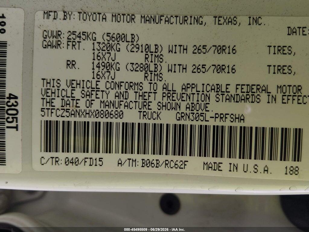 5TFCZ5ANXHX080680 2017 TOYOTA TACOMA photo no. 9