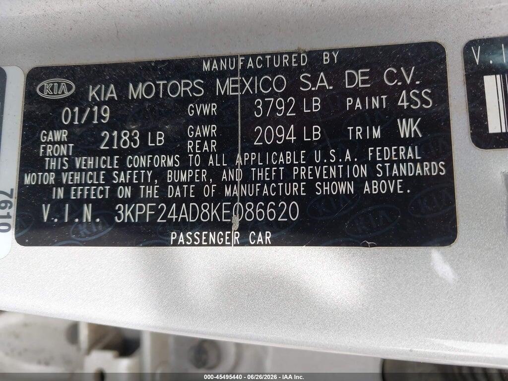 3KPF24AD8KE086620 2019 KIA FORTE photo no. 9