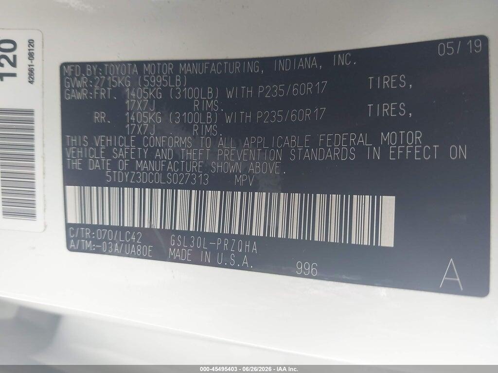 5TDYZ3DC0LS027313 2020 TOYOTA SIENNA photo no. 9