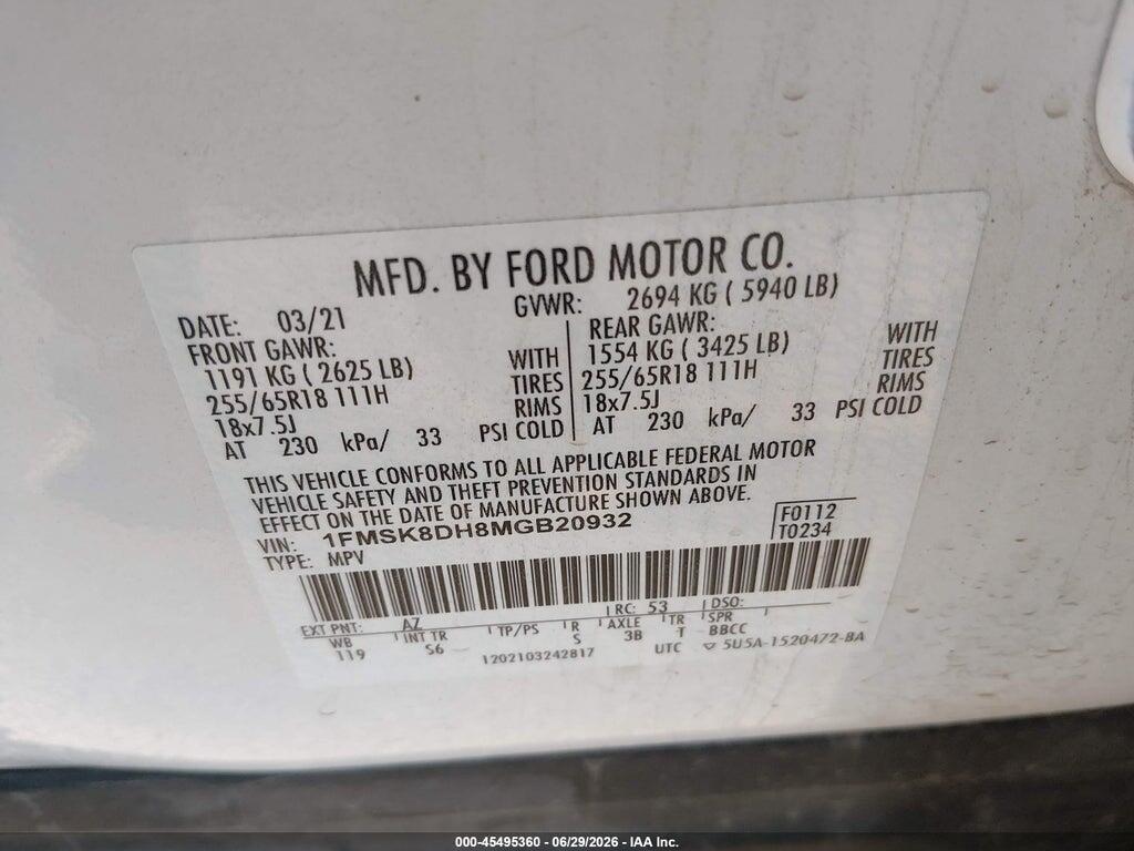 1FMSK8DH8MGB20932 2021 FORD EXPLORER photo no. 9