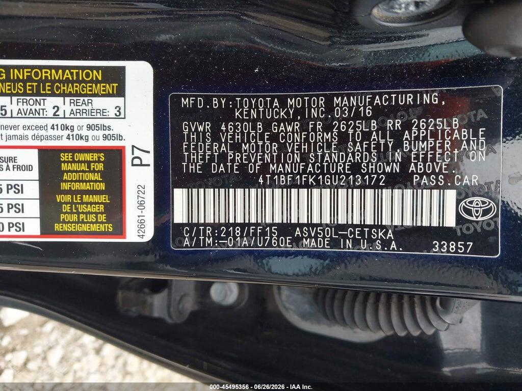 4T1BF1FK1GU213172 2016 TOYOTA CAMRY photo no. 9