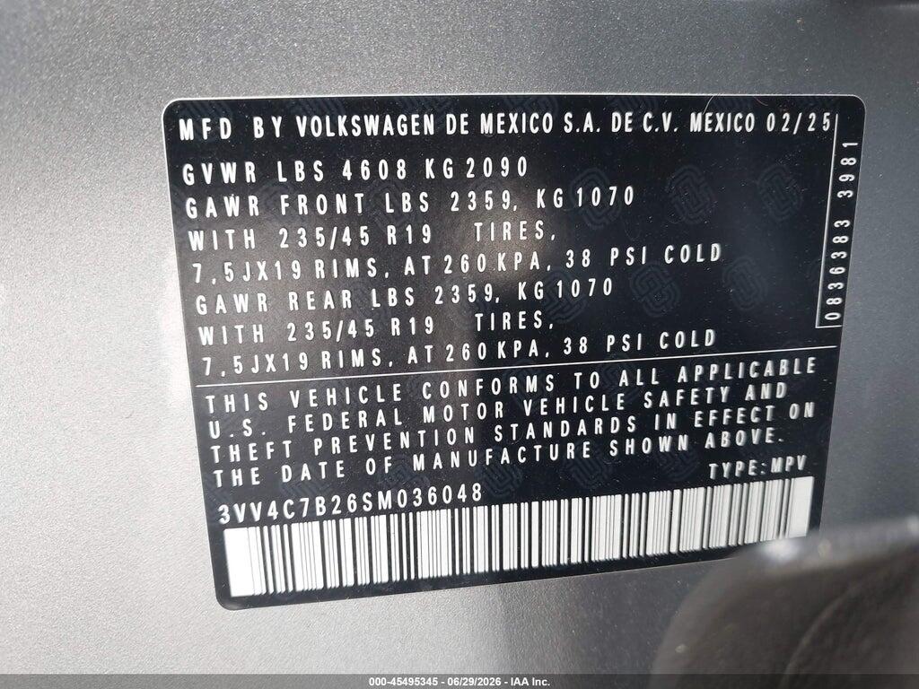 3VV4C7B26SM036048 2025 VOLKSWAGEN TAOS photo no. 9