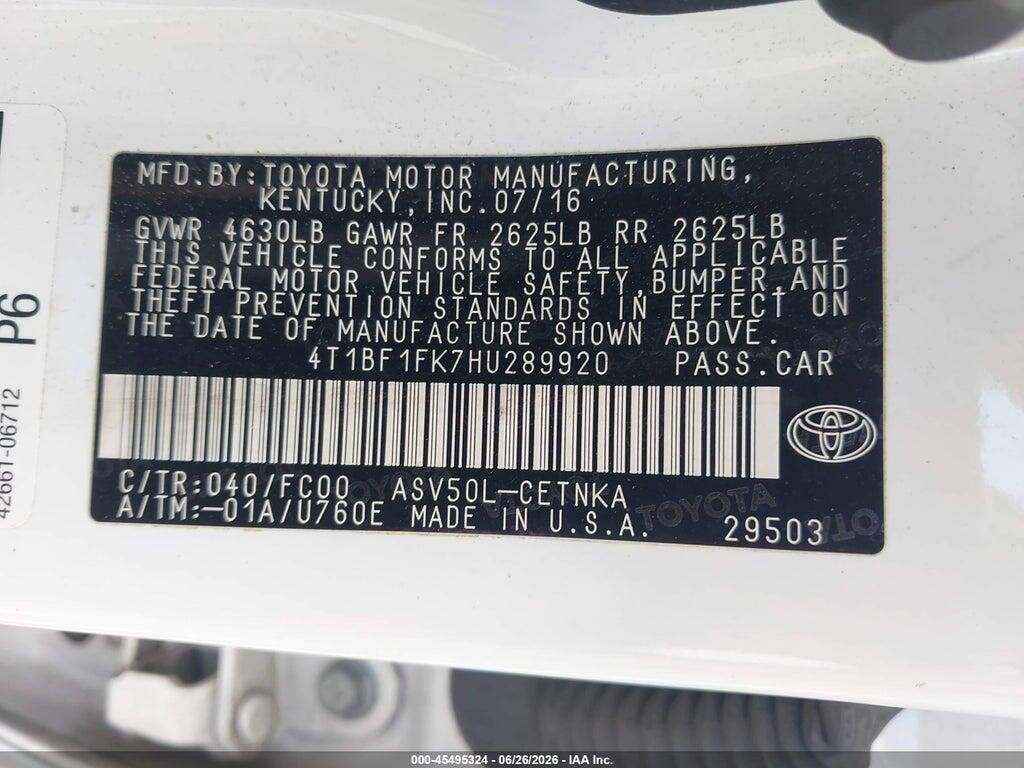 4T1BF1FK7HU289920 2017 TOYOTA CAMRY photo no. 9