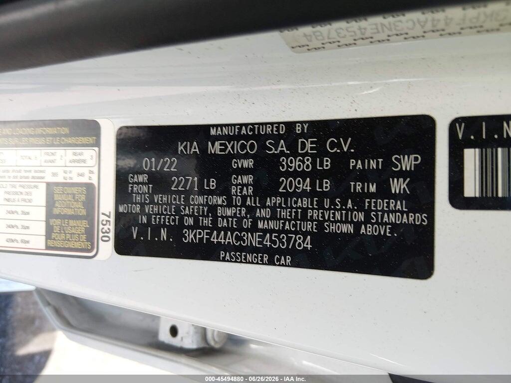 3KPF44AC3NE453784 2022 KIA FORTE photo no. 9