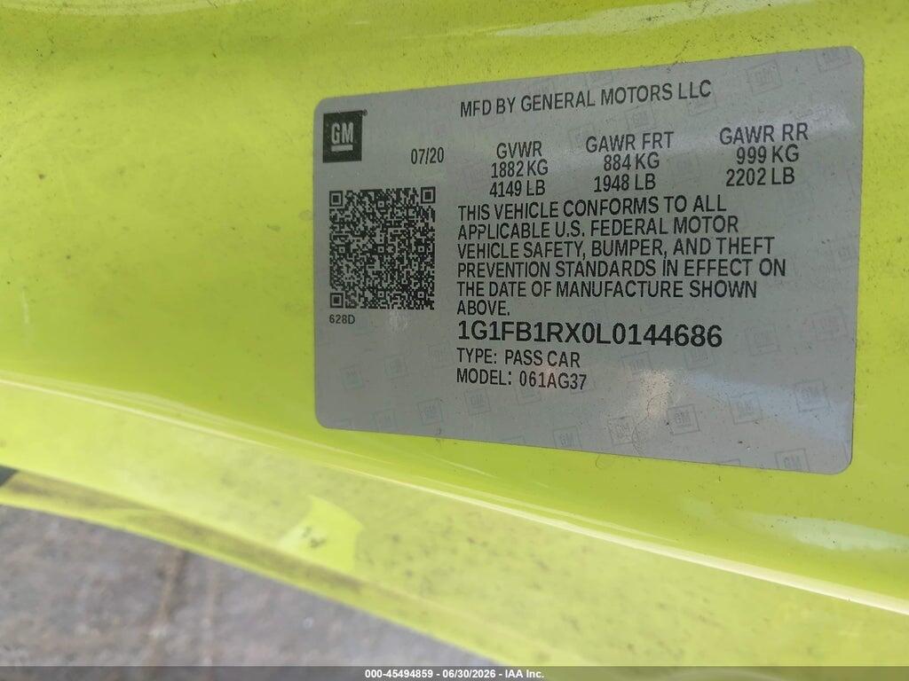 1G1FB1RX0L0144686 2020 CHEVROLET CAMARO photo no. 9