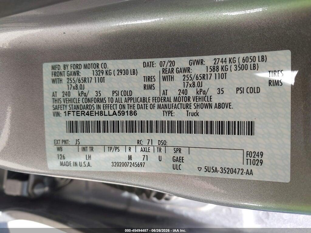 1FTER4EH8LLA59186 2020 FORD RANGER photo no. 9