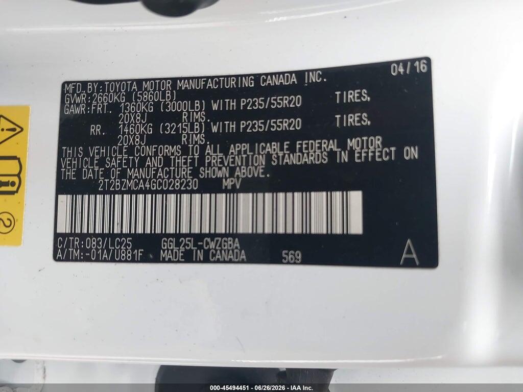 2T2BZMCA4GC028230 2016 LEXUS RX 350 photo no. 9
