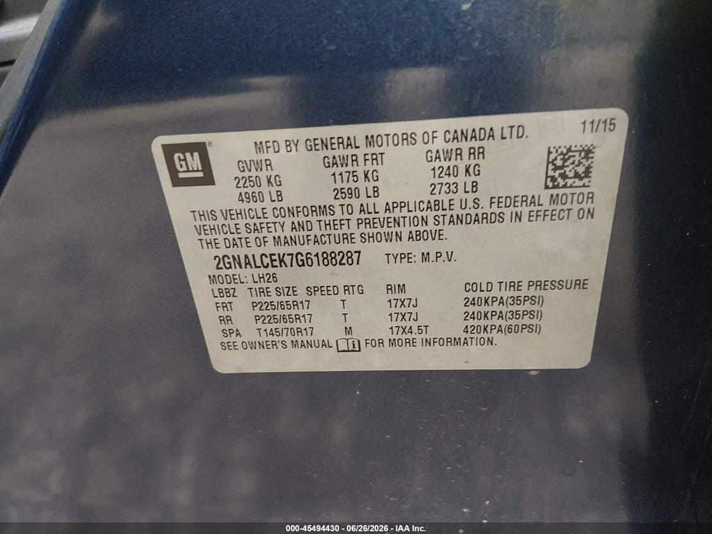 2GNALCEK7G6188287 2016 CHEVROLET EQUINOX photo no. 9