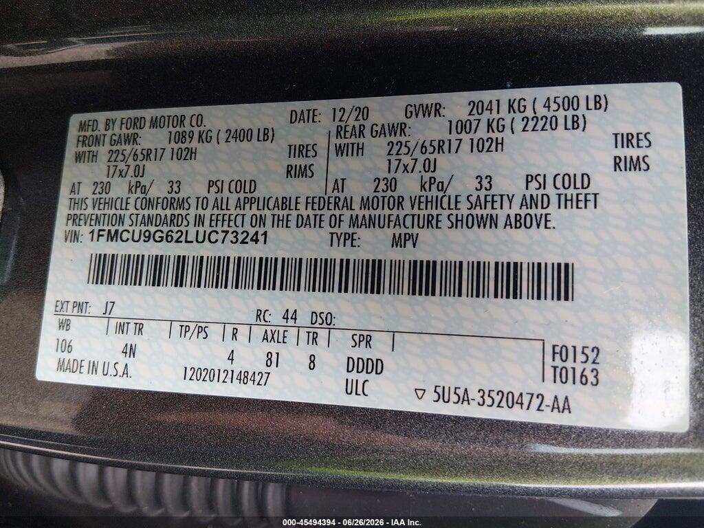 1FMCU9G62LUC73241 2020 FORD ESCAPE photo no. 9