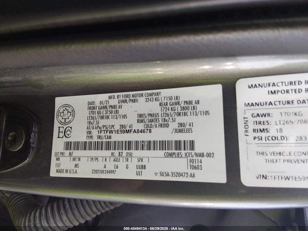 1FTFW1E59MFA84678 2021 FORD F-150 photo no. 9
