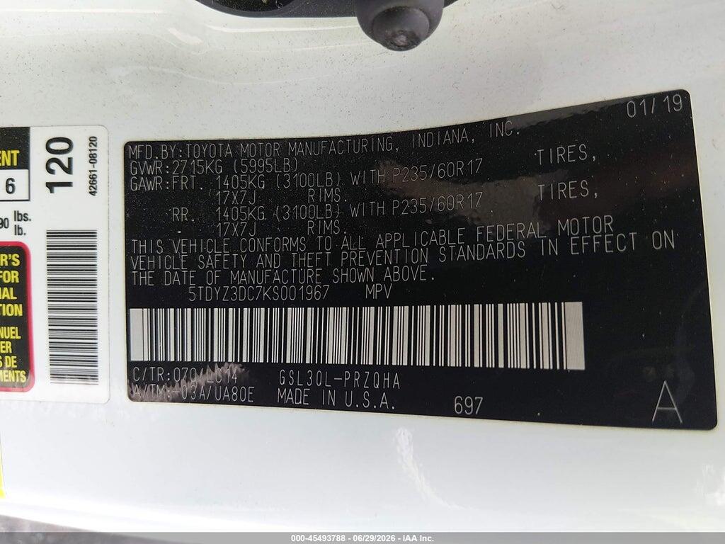 5TDYZ3DC7KS001967 2019 TOYOTA SIENNA photo no. 9