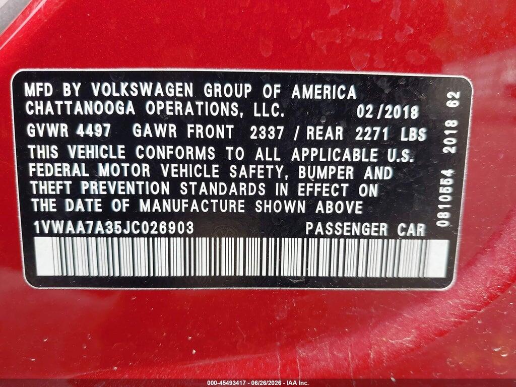 1VWAA7A35JC026903 2018 VOLKSWAGEN PASSAT photo no. 9