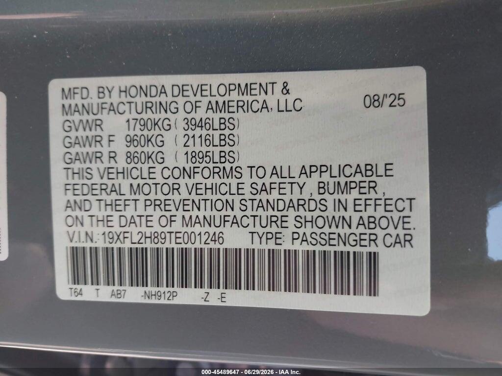 19XFL2H89TE001246 2026 HONDA CIVIC photo no. 9