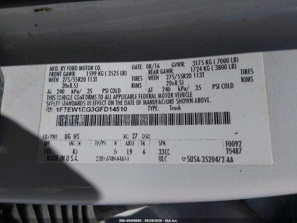 1FTEW1EG3GFD14510 2016 FORD F-150 photo no. 9