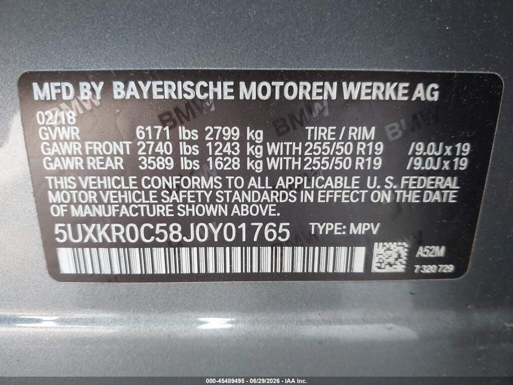 5UXKR0C58J0Y01765 2018 BMW X5 photo no. 9