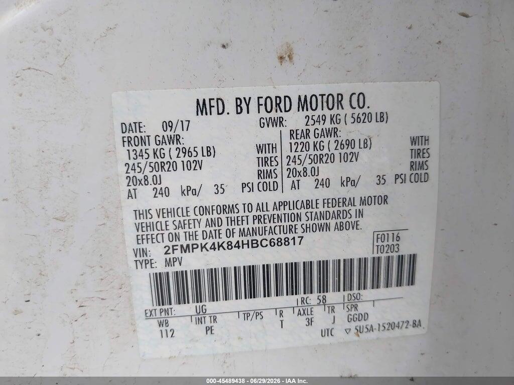 2FMPK4K84HBC68817 2017 FORD EDGE photo no. 9