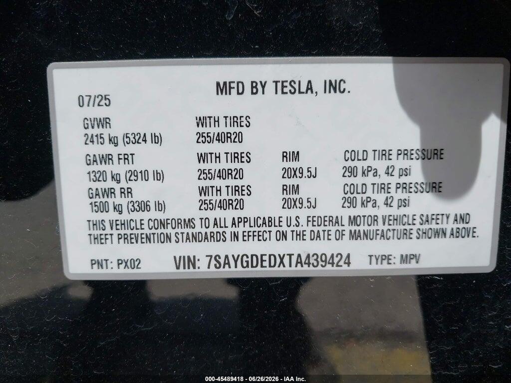 7SAYGDEDXTA439424 2026 TESLA MODEL Y photo no. 9