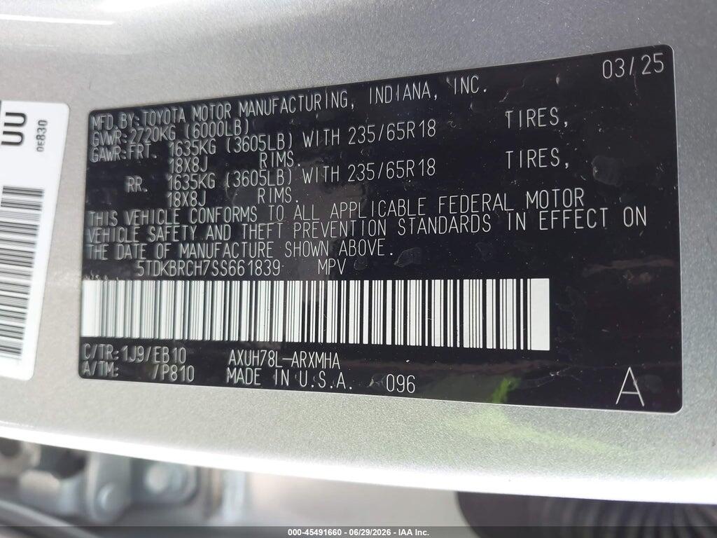 5TDKBRCH7SS661839 2025 TOYOTA HIGHLANDER HYBRID photo no. 9