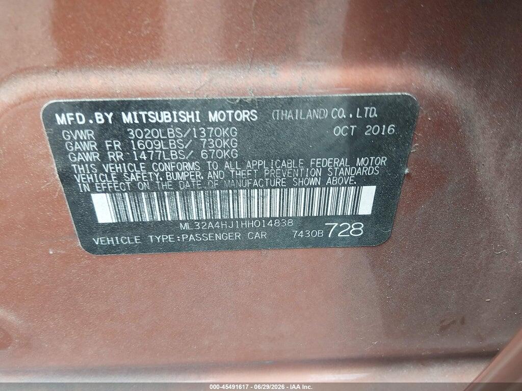 ML32A4HJ1HH014838 2017 MITSUBISHI MIRAGE photo no. 9