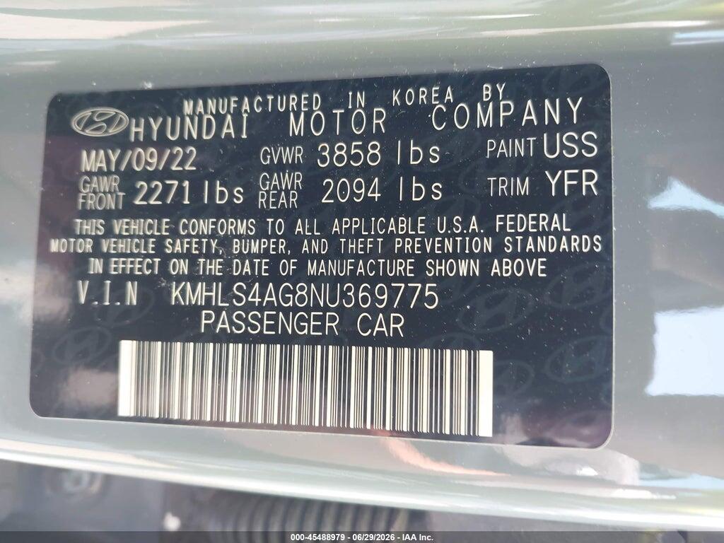 KMHLS4AG8NU369775 2022 HYUNDAI ELANTRA photo no. 9