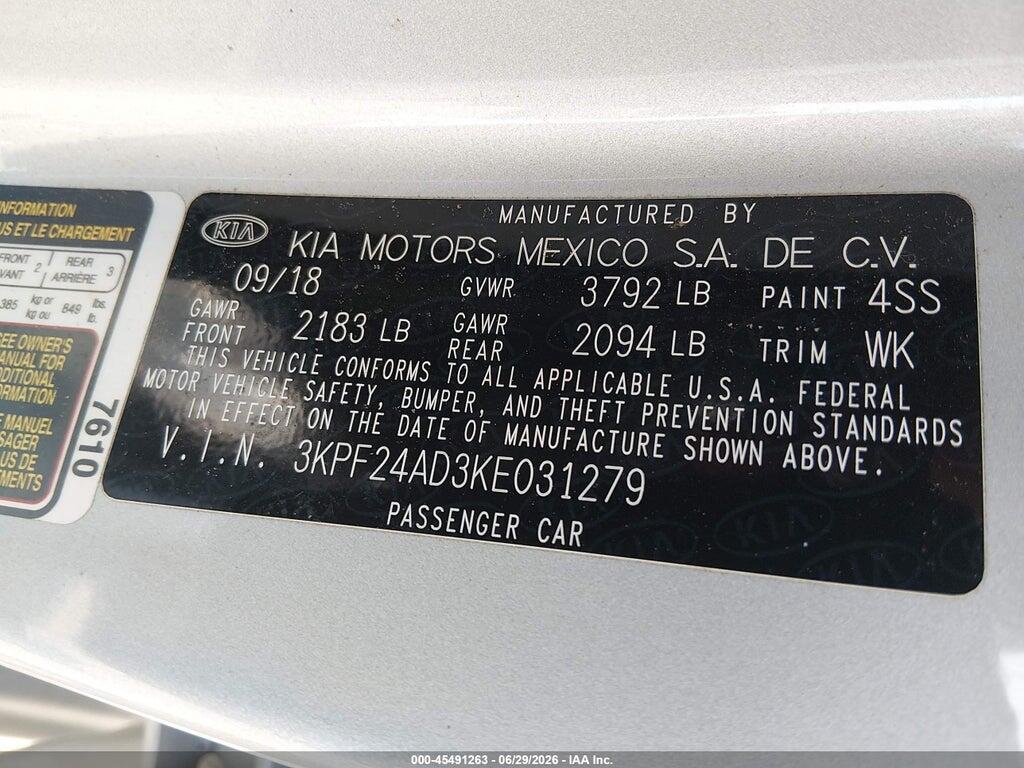 3KPF24AD3KE031279 2019 KIA FORTE photo no. 9