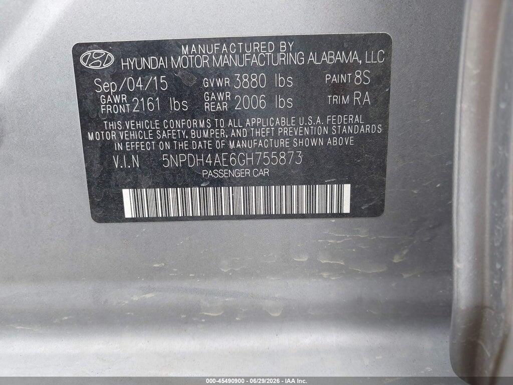 5NPDH4AE6GH755873 2016 HYUNDAI ELANTRA photo no. 9