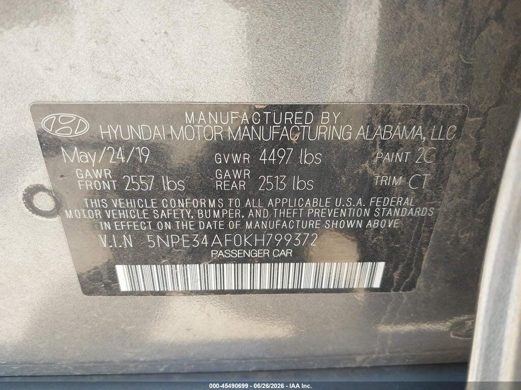 5NPE34AF0KH799372 2019 HYUNDAI SONATA photo no. 9