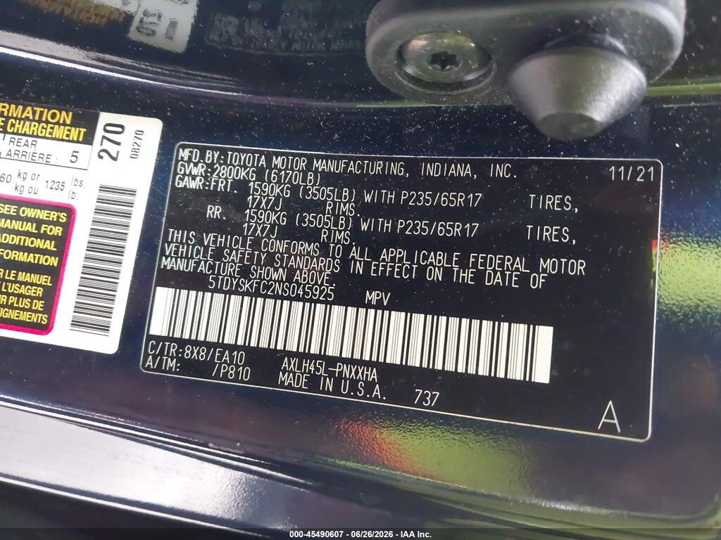 5TDYSKFC2NS045925 2022 TOYOTA SIENNA photo no. 9