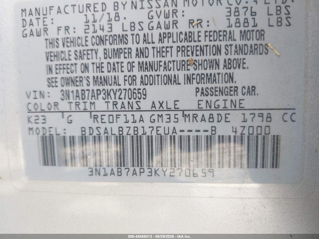 3N1AB7AP3KY270659 2019 NISSAN SENTRA photo no. 9