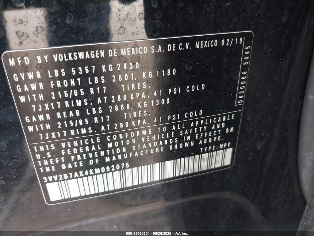 3VV2B7AX4KM092075 2019 VOLKSWAGEN TIGUAN photo no. 9