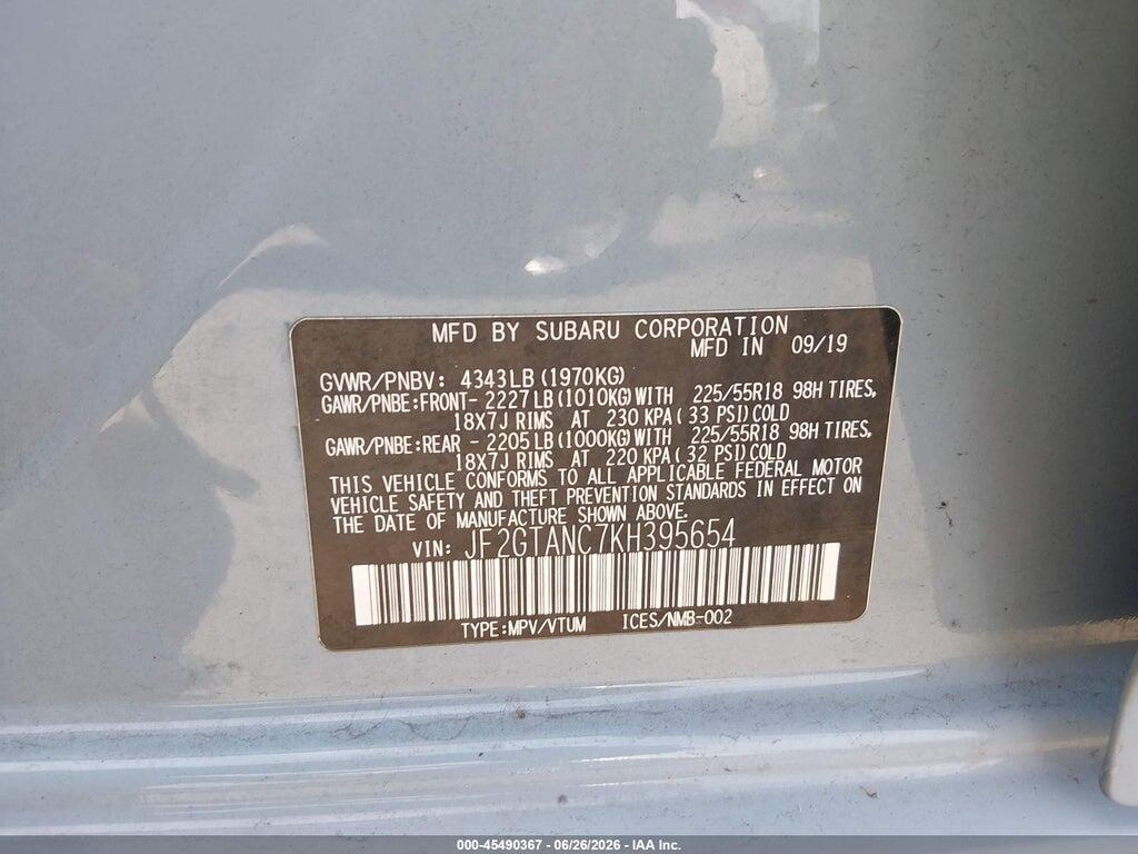 JF2GTANC7KH395654 2019 SUBARU CROSSTREK photo no. 9