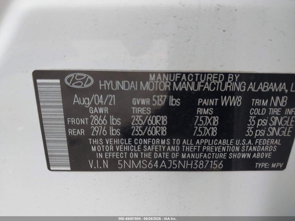 5NMS64AJ5NH387156 2022 HYUNDAI SANTA FE photo no. 9