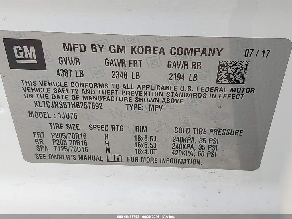 KL7CJNSB7HB257692 2017 CHEVROLET TRAX photo no. 9