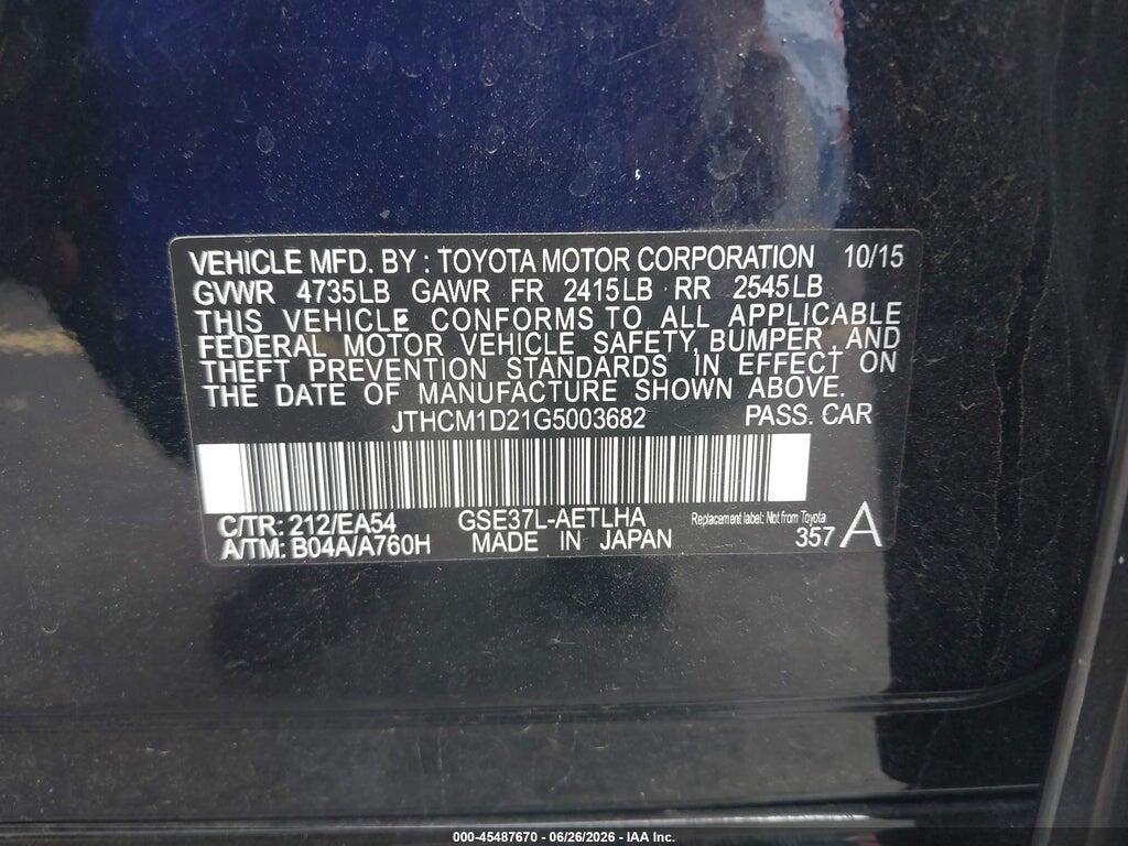 JTHCM1D21G5003682 2016 LEXUS IS 300 photo no. 9