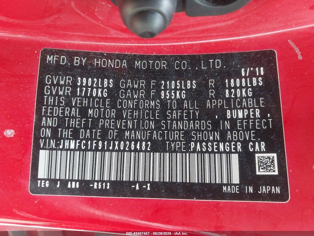 JHMFC1F91JX026482 2018 HONDA CIVIC photo no. 9