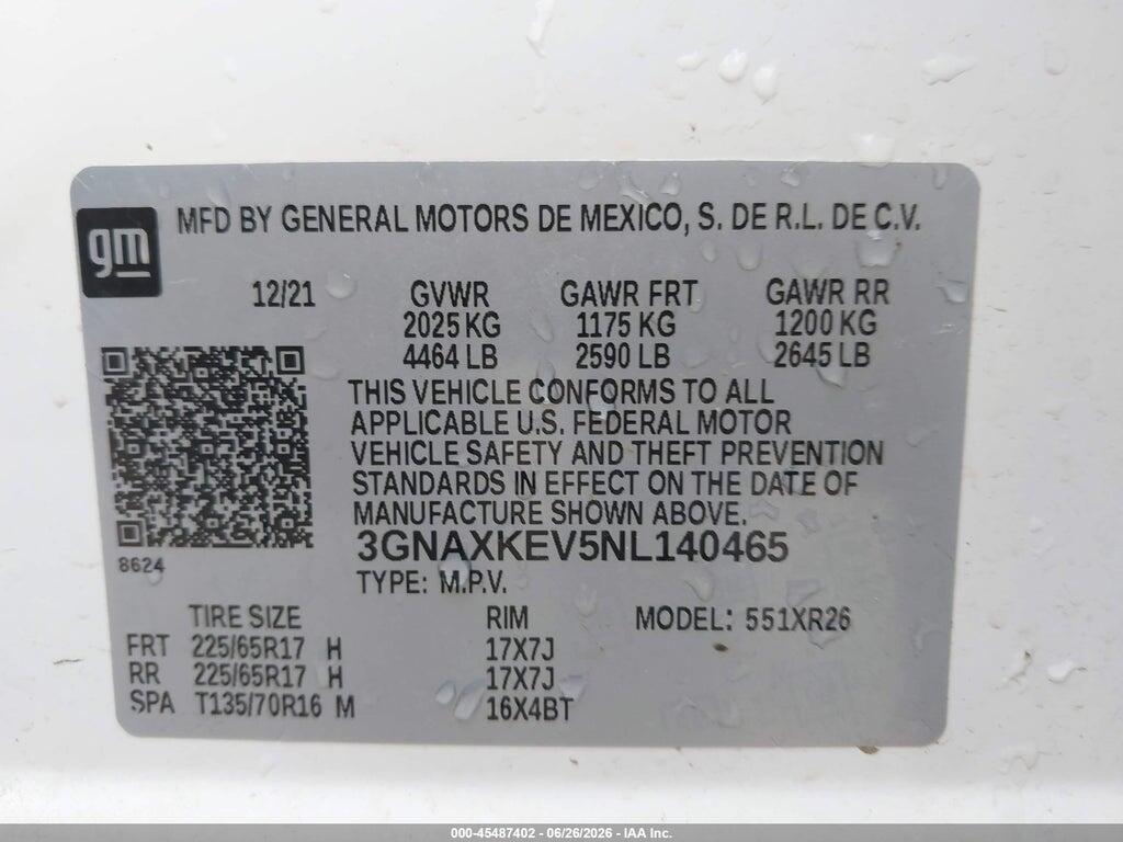 3GNAXKEV5NL140465 2022 CHEVROLET EQUINOX photo no. 9