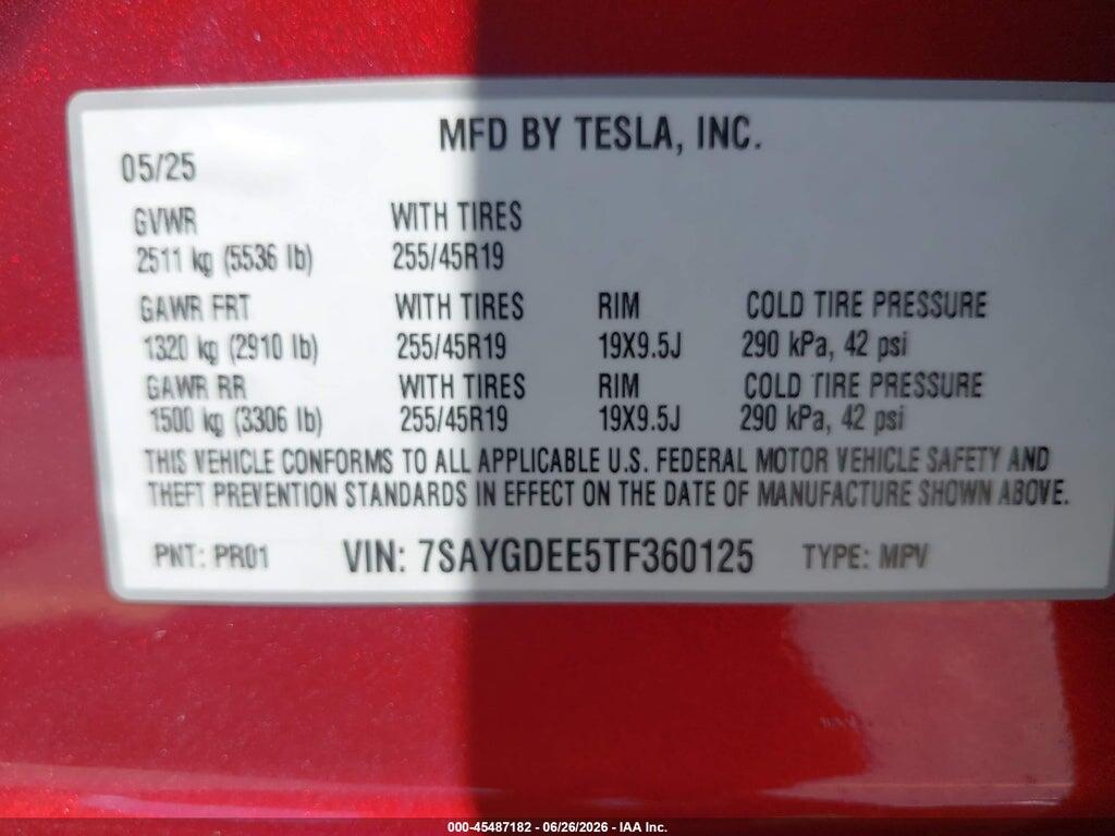 7SAYGDEE5TF360125 2026 TESLA MODEL Y photo no. 9