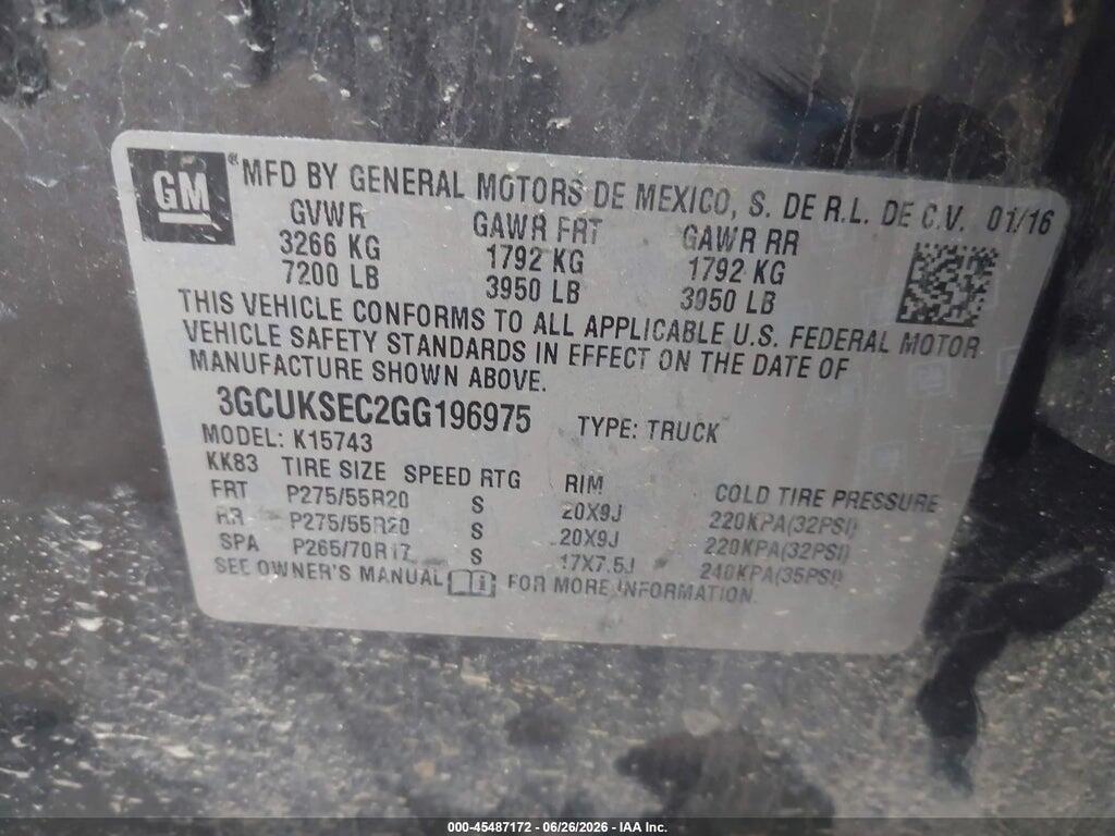 3GCUKSEC2GG196975 2016 CHEVROLET SILVERADO 1500 photo no. 9