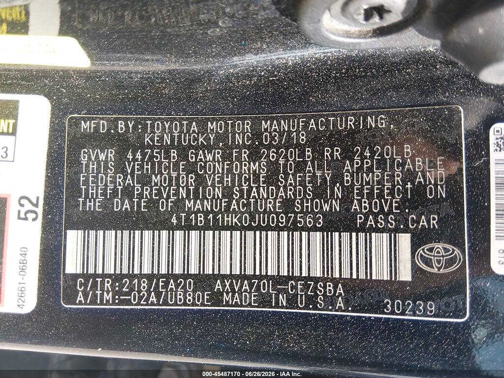 4T1B11HK0JU097563 2018 TOYOTA CAMRY photo no. 9