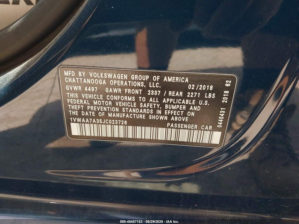 1VWAA7A35JC023726 2018 VOLKSWAGEN PASSAT photo no. 9