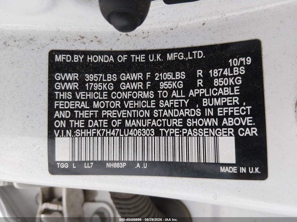 SHHFK7H47LU406303 2020 HONDA CIVIC photo no. 9