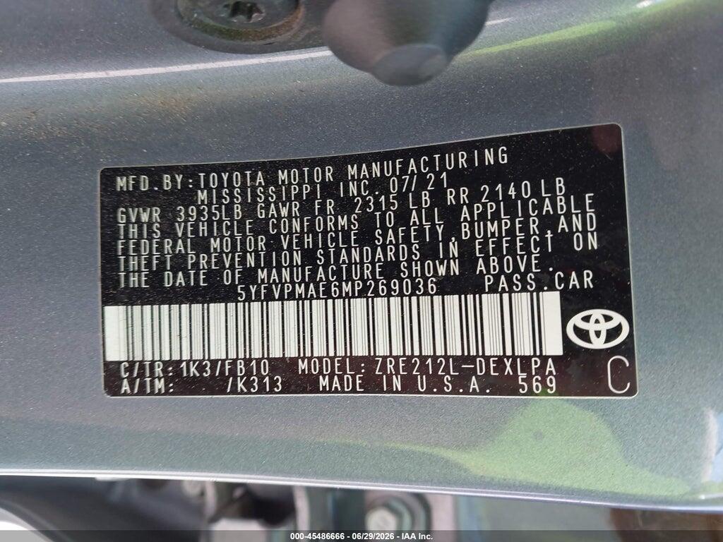 5YFVPMAE6MP269036 2021 TOYOTA COROLLA photo no. 9