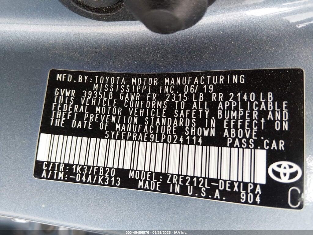 5YFEPRAE9LP024114 2020 TOYOTA COROLLA photo no. 9