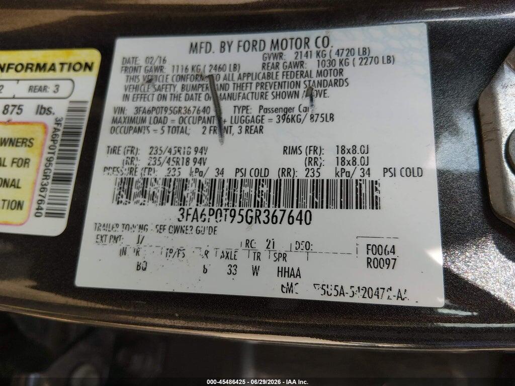 3FA6P0T95GR367640 2016 FORD FUSION photo no. 9