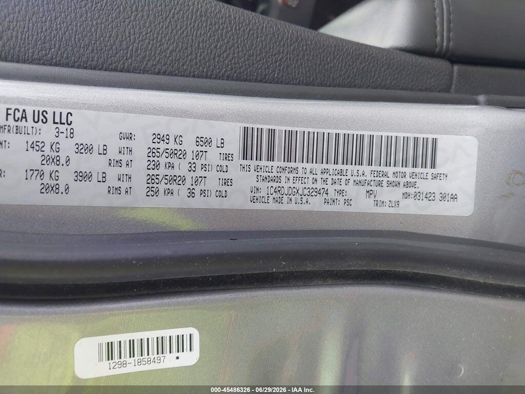 1C4RDJDGXJC329474 2018 DODGE DURANGO photo no. 9