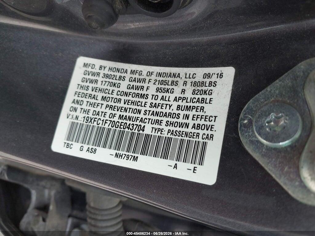 19XFC1F70GE043704 2016 HONDA CIVIC photo no. 9