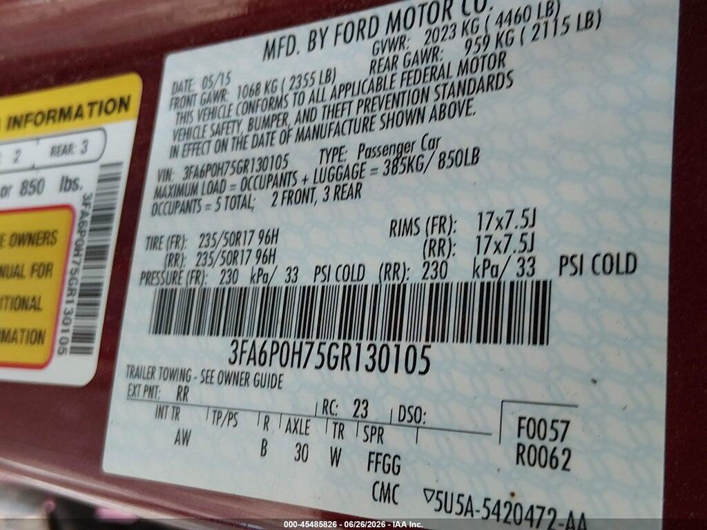 3FA6P0H75GR130105 2016 FORD FUSION photo no. 9