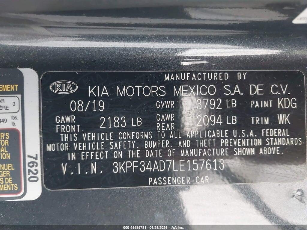3KPF34AD7LE157613 2020 KIA FORTE photo no. 9