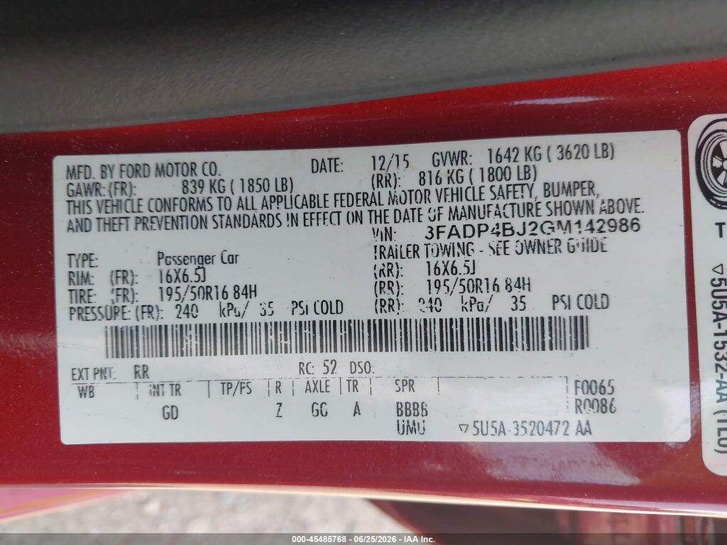 3FADP4BJ2GM142986 2016 FORD FIESTA photo no. 9